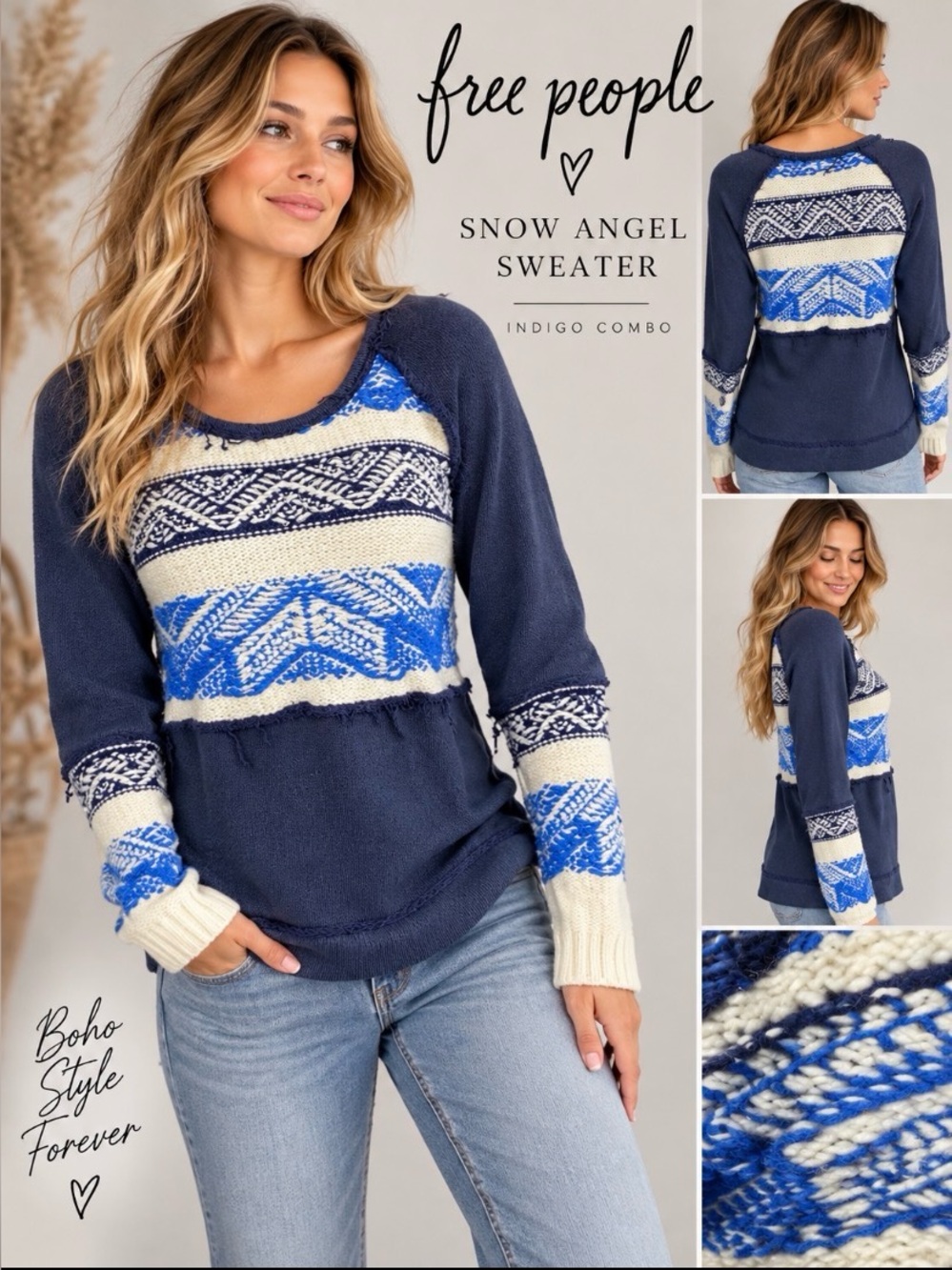 NWT Free People Snow Angel Sweater Indigo Angora Boho XS